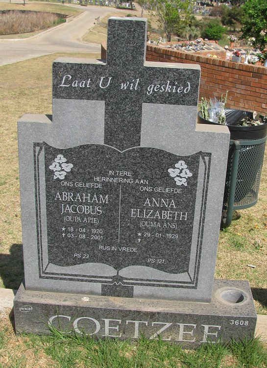 COETZEE Abraham Jacobus 1920-2001 &amp; Anna Elizabeth 1929-