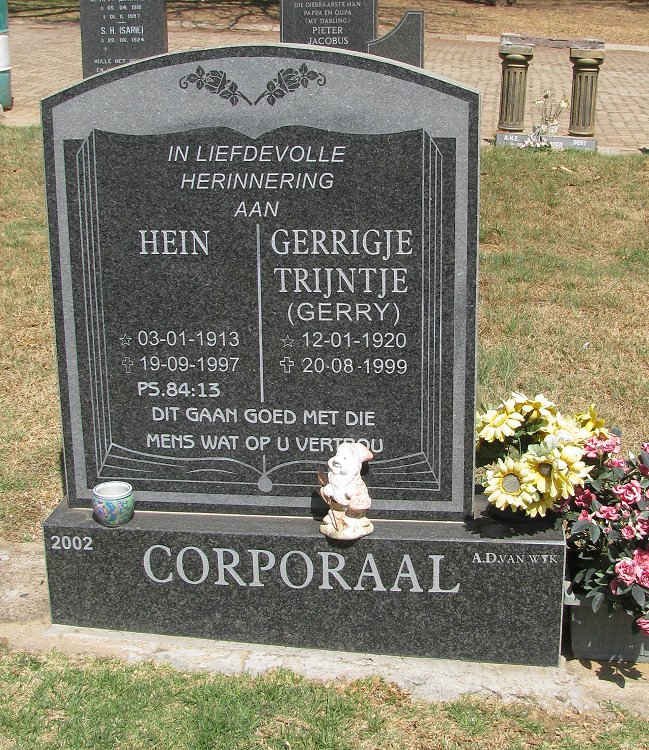 CORPORAAL Hein 1913-1997 &amp; Gerrigje Trijntje 1920-1999
