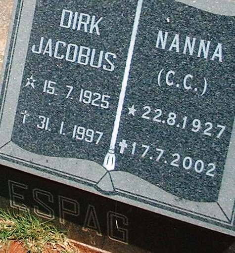 ESPAG Dirk Jacobus 1925-1997 &amp; C.C. 1927-2002