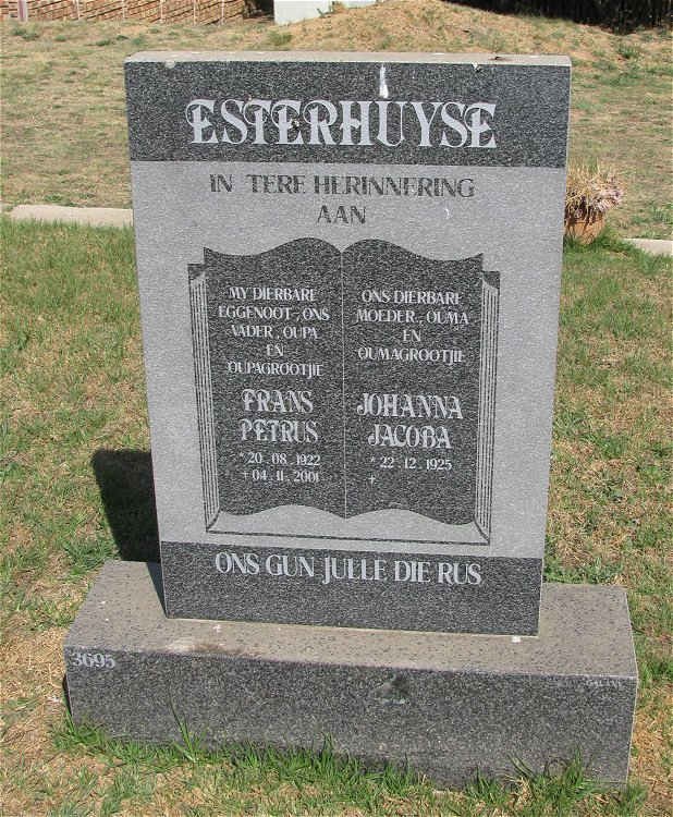 ESTERHUYSE Frans Petrus 1922-2001 &amp; Johanna Jacoba 1925-
