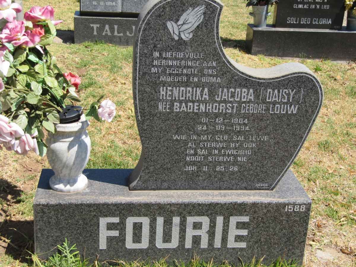 FOURIE Hendrika Jacoba formerly BADENHORST nee LOUW 1904-1994