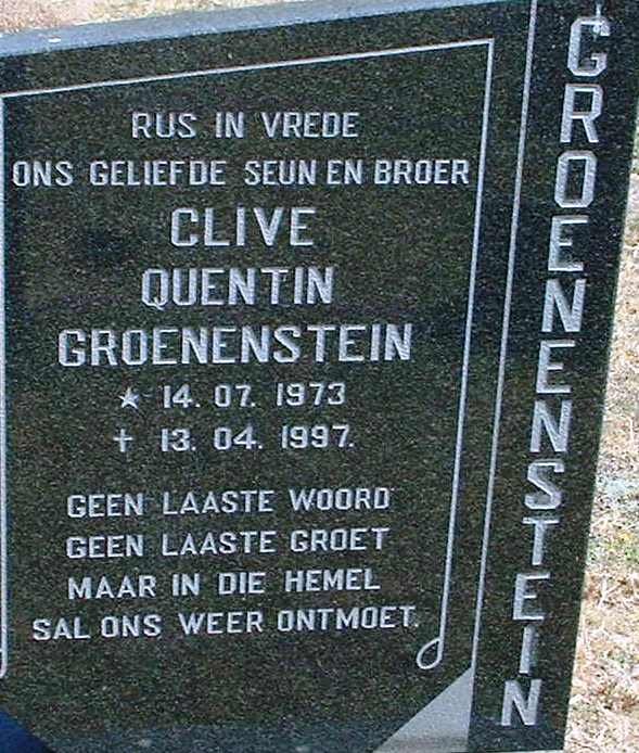 GROENENSTEIN Clive Quentin 1973-1997