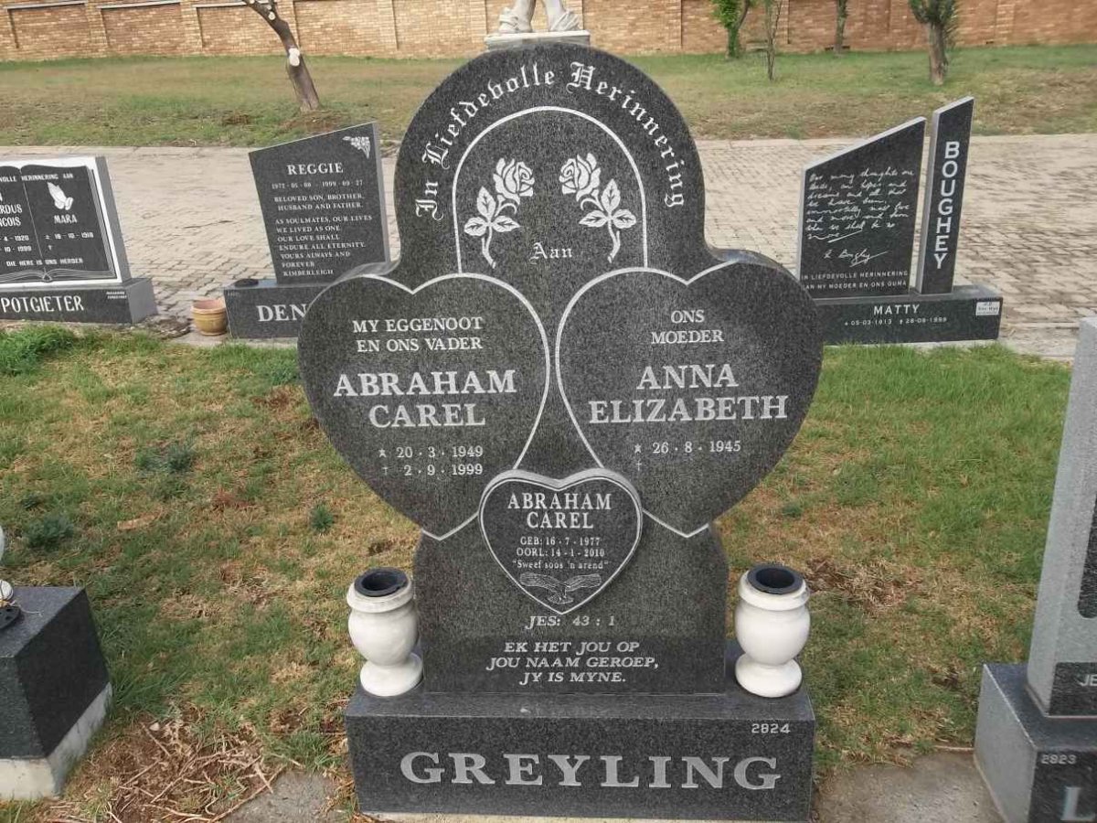GREYLING Abraham Carel 1949-1999 &amp; Anna Elizabeth 1945- :: GREYLING Abraham Carel 1977-2010