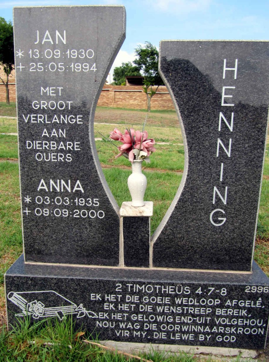 HENNING Jan 1930-1994 &amp; Anna 1935-2000