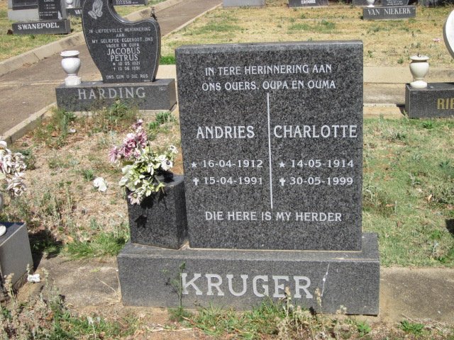 KRUGER Andries 1912-1991 &amp; Charlotte 1914-1999