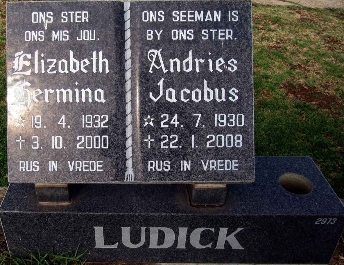LUDICK Andries Jacobus 1930-2008 &amp; Elizabeth Hermina 1932-2000