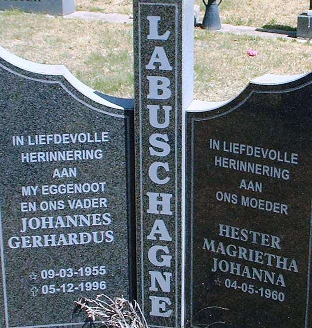 LABUSCHAGNE Johannes Gerhardus 1955-1996 &amp; Hester Magrietha Johanna 1960-