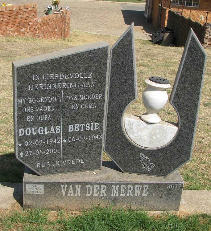 MERWE Douglas, van der 1942-2001 &amp; Betsie 1943-