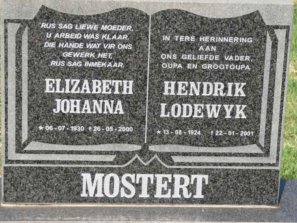 MOSTERT Hendrik Lodewyk 1924-2001 &amp; Elizabeth Johanna 1930-2000