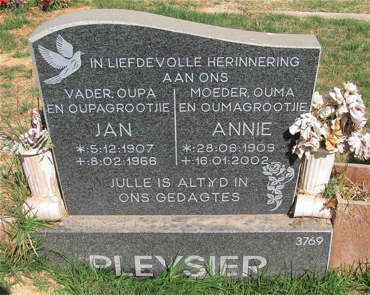 PLEYSIER Jan 1907-1966 &amp; Annie 1909-2002