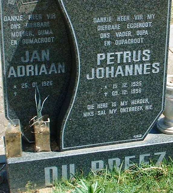 PREEZ Petrus Johannes, du 1925-1996 &amp; Jan Adriaan 1926-