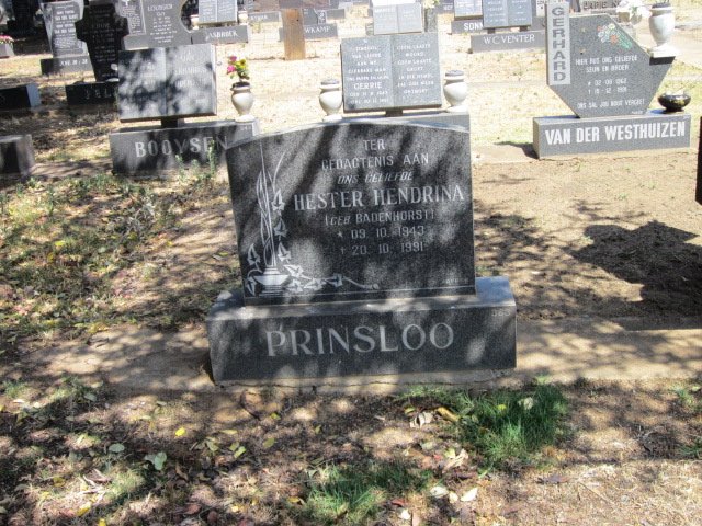 PRINSLOO Hester Hendrina nee BADENHORST 1943-1991