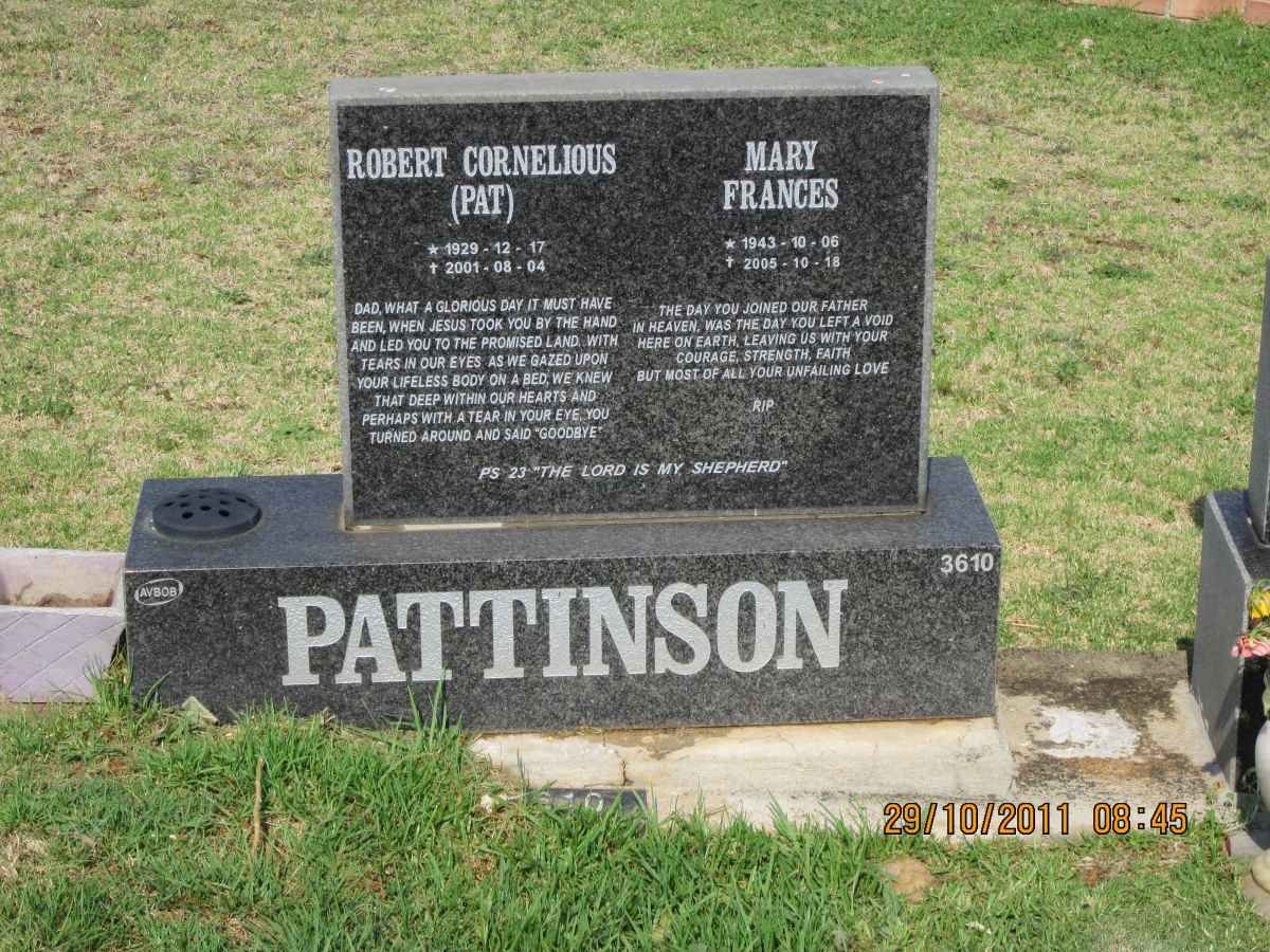 PATTINSON Robert Cornelious 1929-2001 &amp; Mary Frances 1943-2005