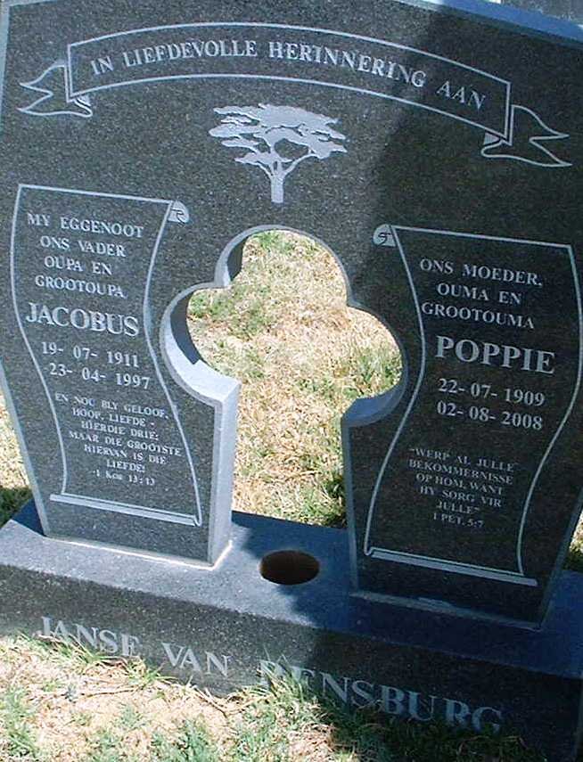 RENSBURG Jacobus, Janse van 1911-1997 &amp; Poppie 1909-2008