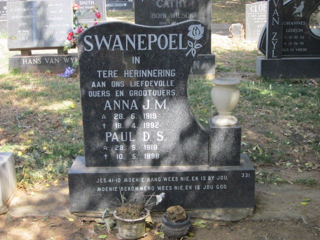 SWANEPOEL Paul D.S. 1918-1998 &amp; Anna J.M. 1919-1992