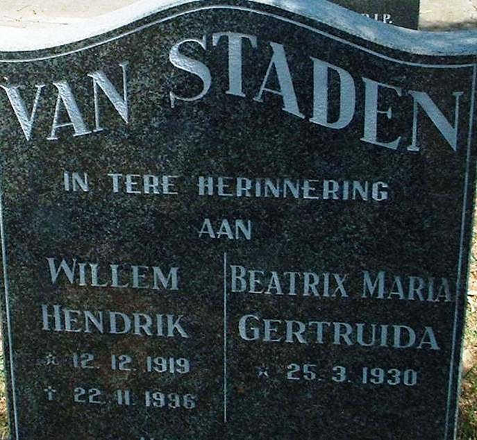 STADEN Willem Hendrik, van 1919-1996 &amp; Beatrix Maria Gertruida 1930-