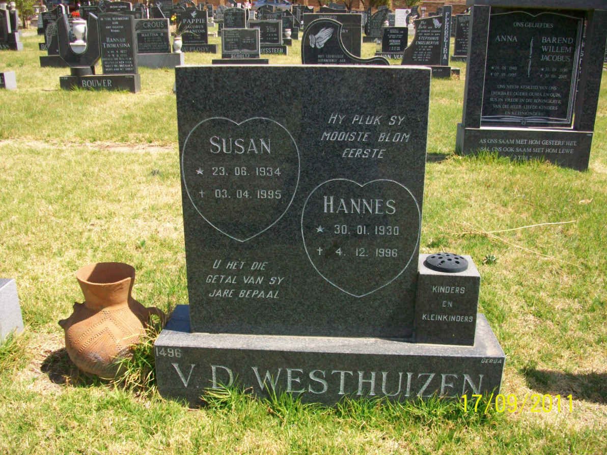 WESTHUIZEN Hannes, van der 1930-1996 &amp; Susan 1934-1995