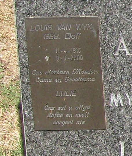 WYK Louis, van nee ELOFF 1916-2000