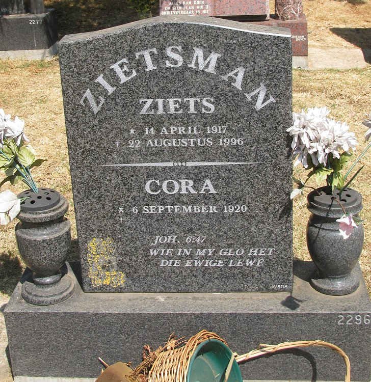 ZIETSMAN Ziets 1917-1996 &amp; Cora 1920-