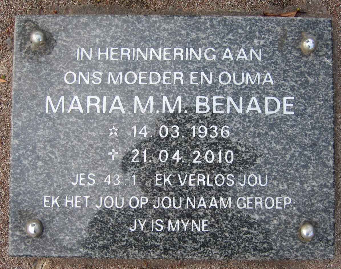 BENADE Maria M.M. 1936-2010