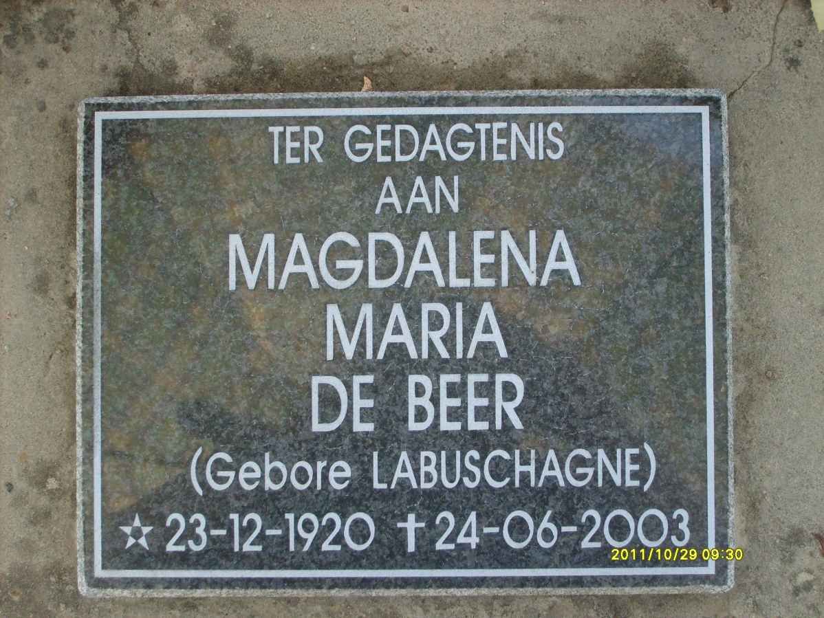 BEER Magadalena Maria, de nee LABUSCHAGNE 1920-2003