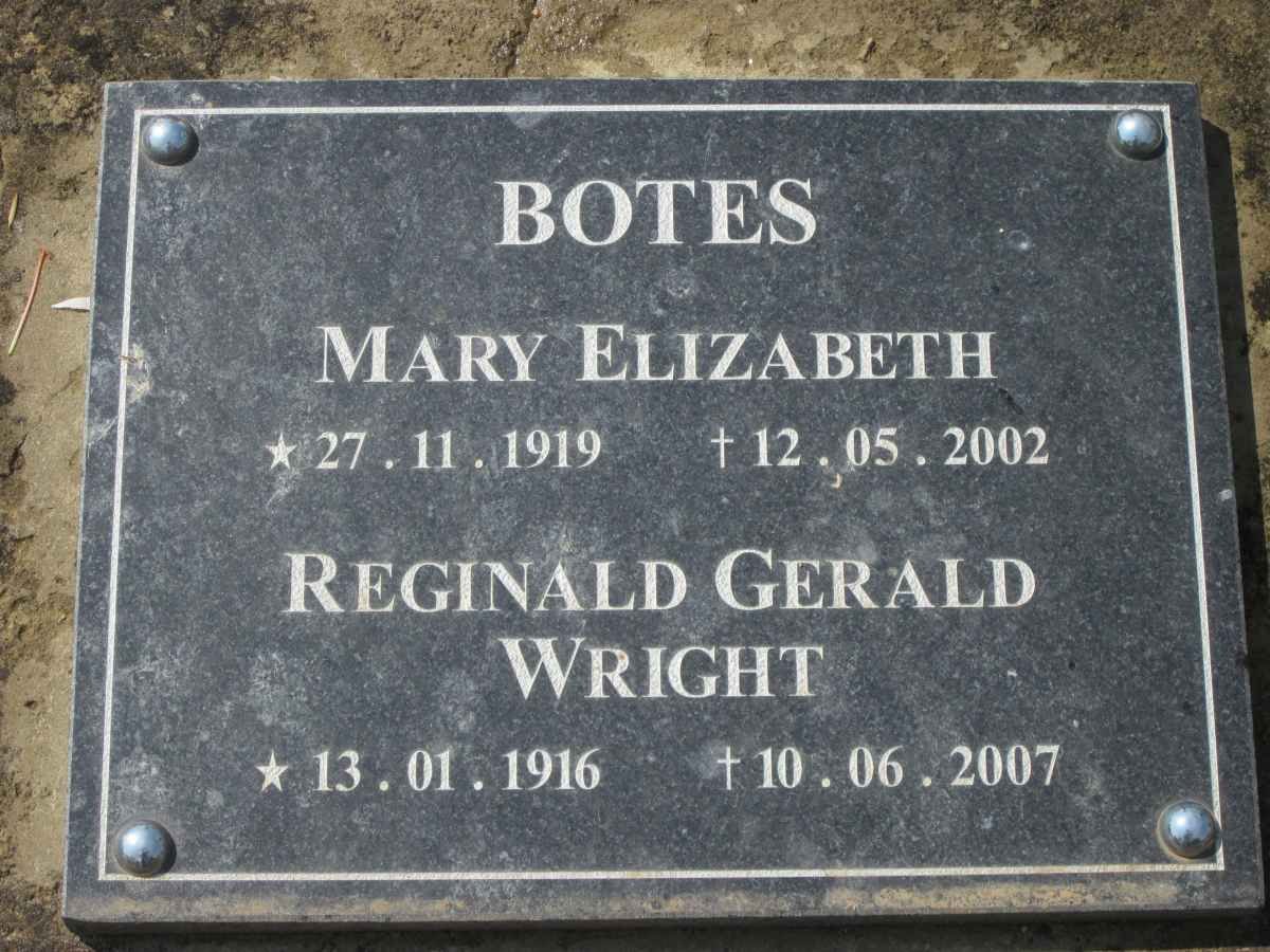 BOTES Reginald Gerald Wright 1916-2007 &amp; Mary Elizabeth 1919-2002