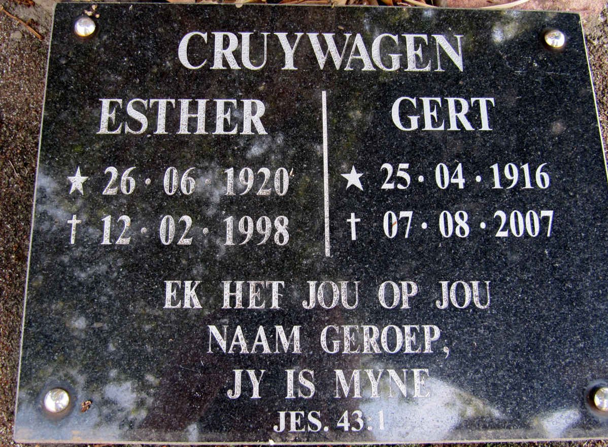 CRUYWAGEN Gert 1916-2007 &amp; Esther 1920-1998
