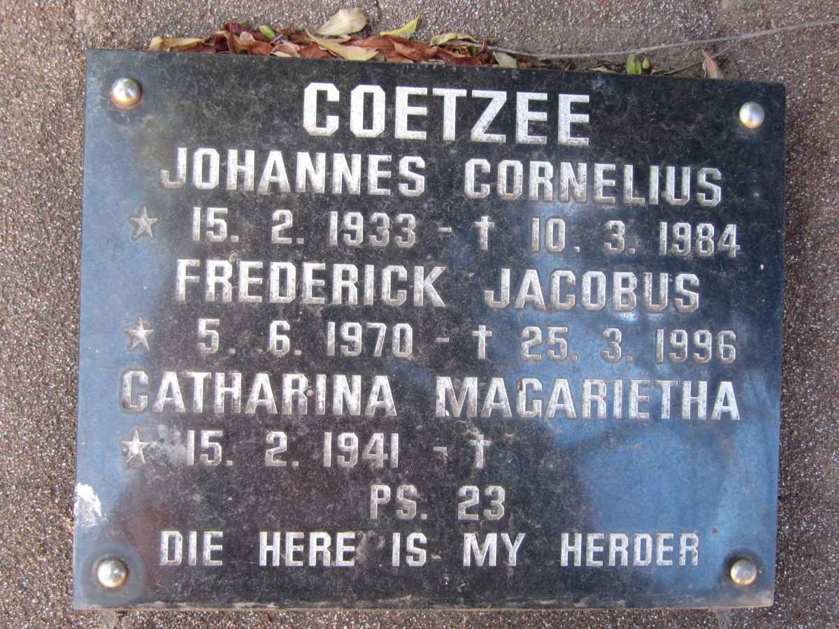 COETZEE Johannes Cornelius 1933-1984 &amp; Catharina Magarietha 1941-  :: COETZEE Frederick Jacobus 1970-1996