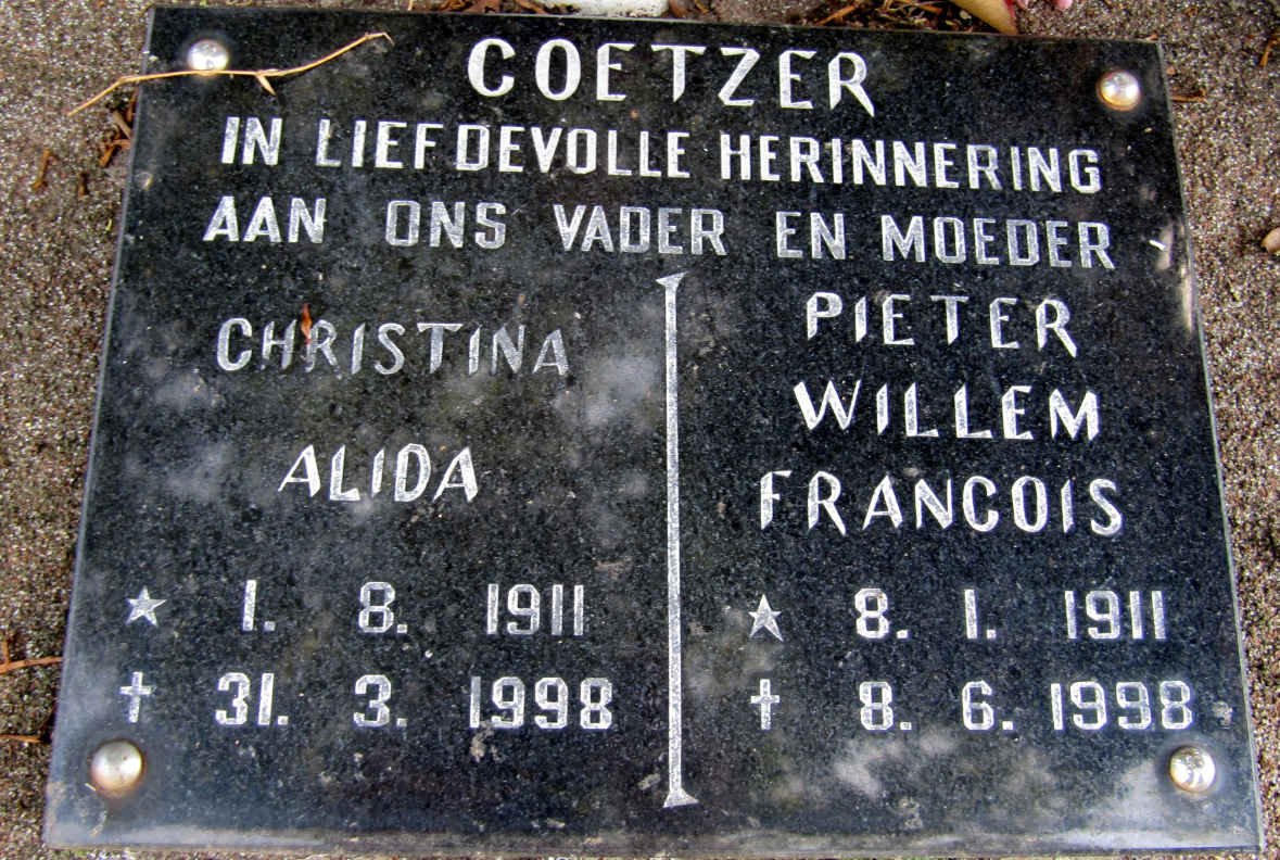 COETZER Pieter Willem Francois 1911-1998 &amp; Christina Alida 1911-1998