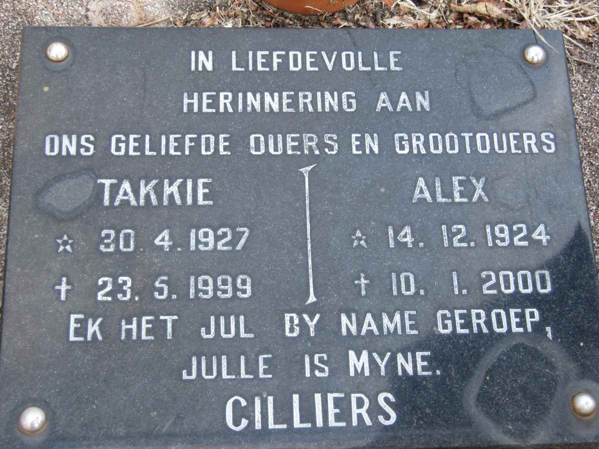 CILLIERS Alex 1924-2000 &amp; Takkie 1927-1999