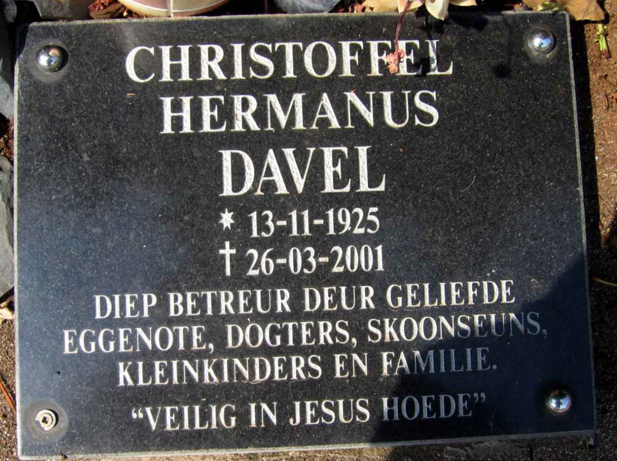 DAVEL Christoffel Hermanus 1925-2001