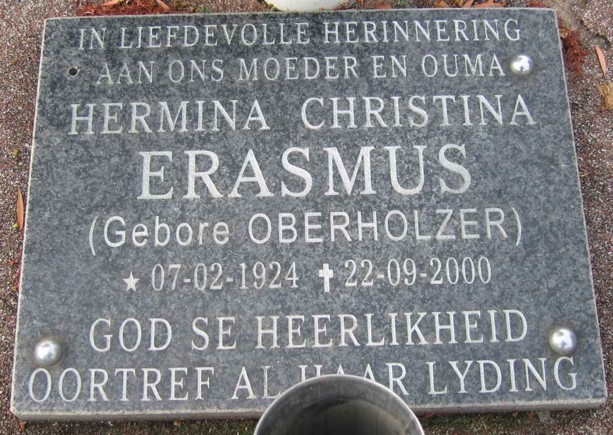 ERASMUS Hermina Christina nee OBERHOLZER 1924-2000