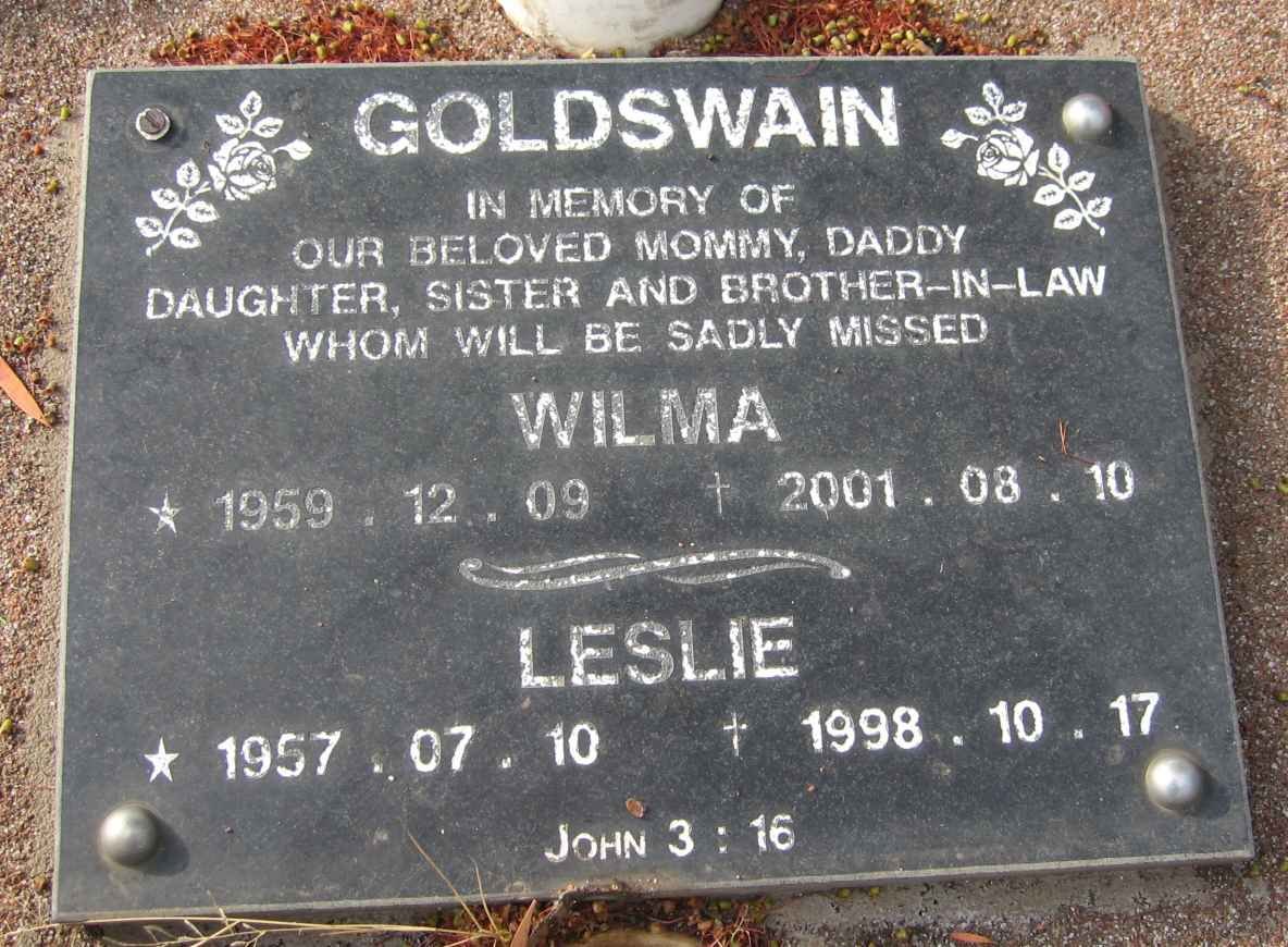 GOLDSWAIN Leslie 1957-1998 &amp; Wilma 1959-2001