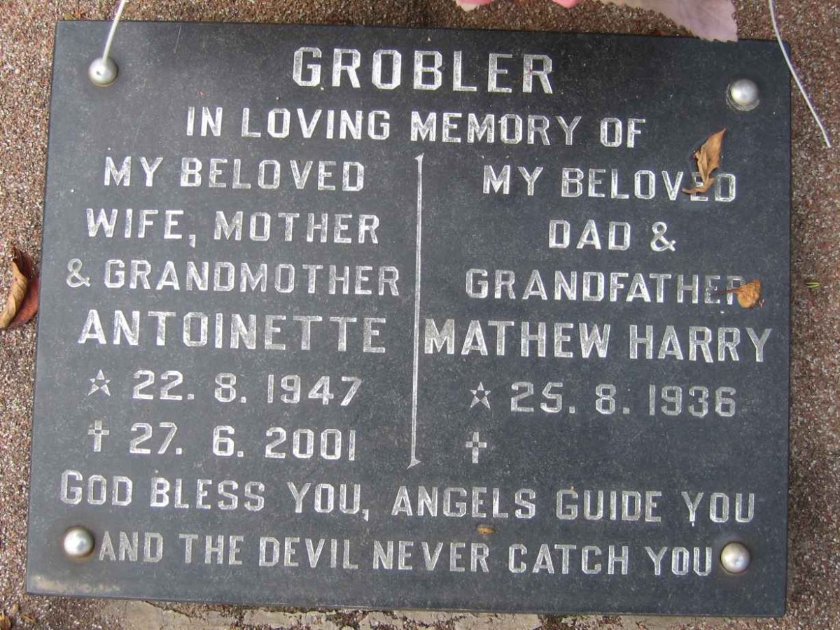 GROBLER Mathew Harry 1936- &amp; Antoinette 1947-2001
