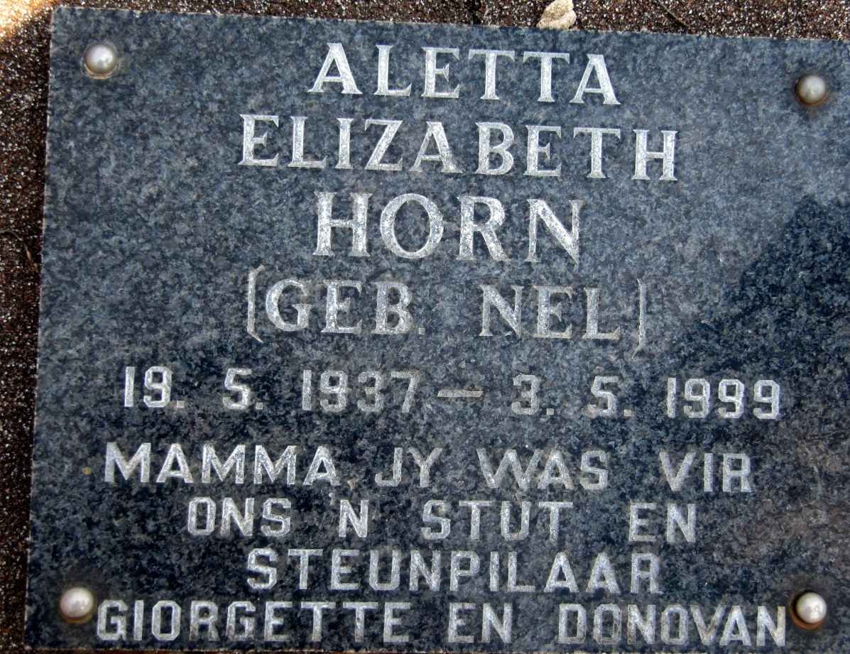 HORN Aletta Elizabeth nee NEL 1937-1999