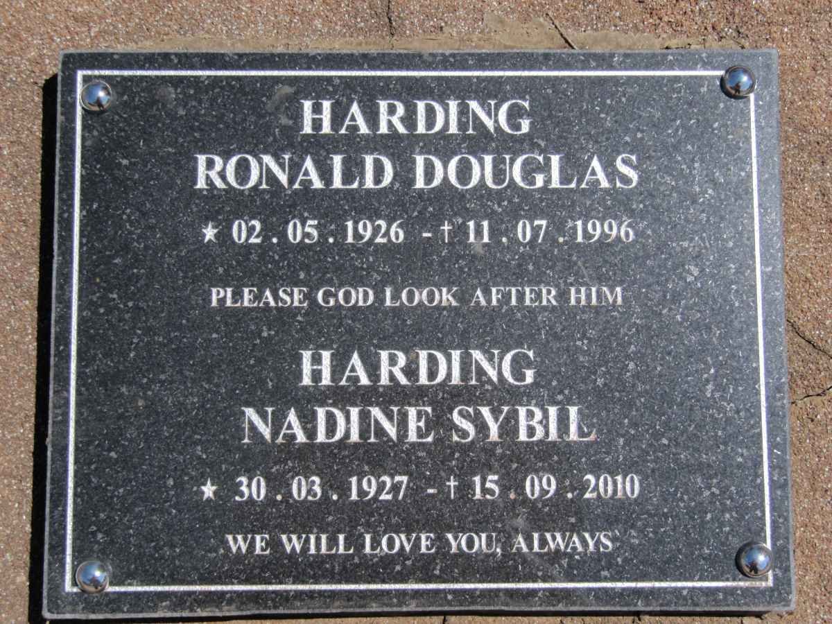 HARDING Ronald Douglas 1926-1996 &amp; Nadine Sybil 1927- 2010