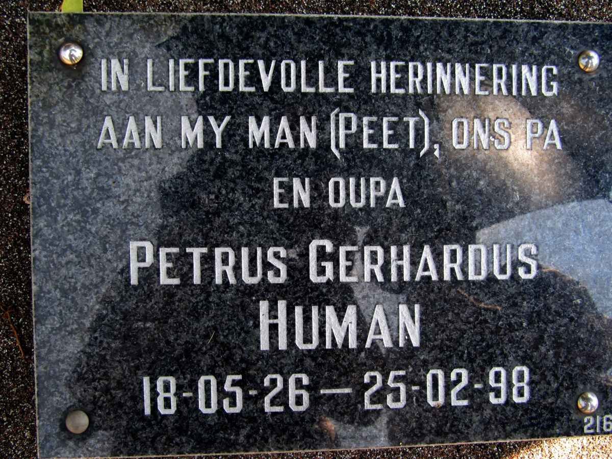 HUMAN Petrus Gerhardus 1926-1998