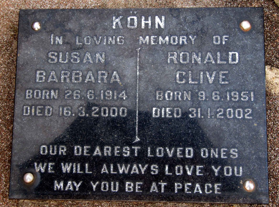 KÖHN Ronald Clive 1951-2002 :: KÖHN Susan Barbara 1914-2000