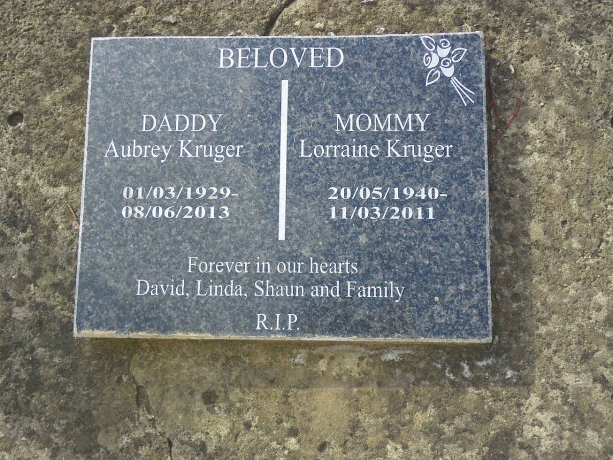 KRUGER Aubrey 1929-2013 &amp; Lorraine 1940-2011