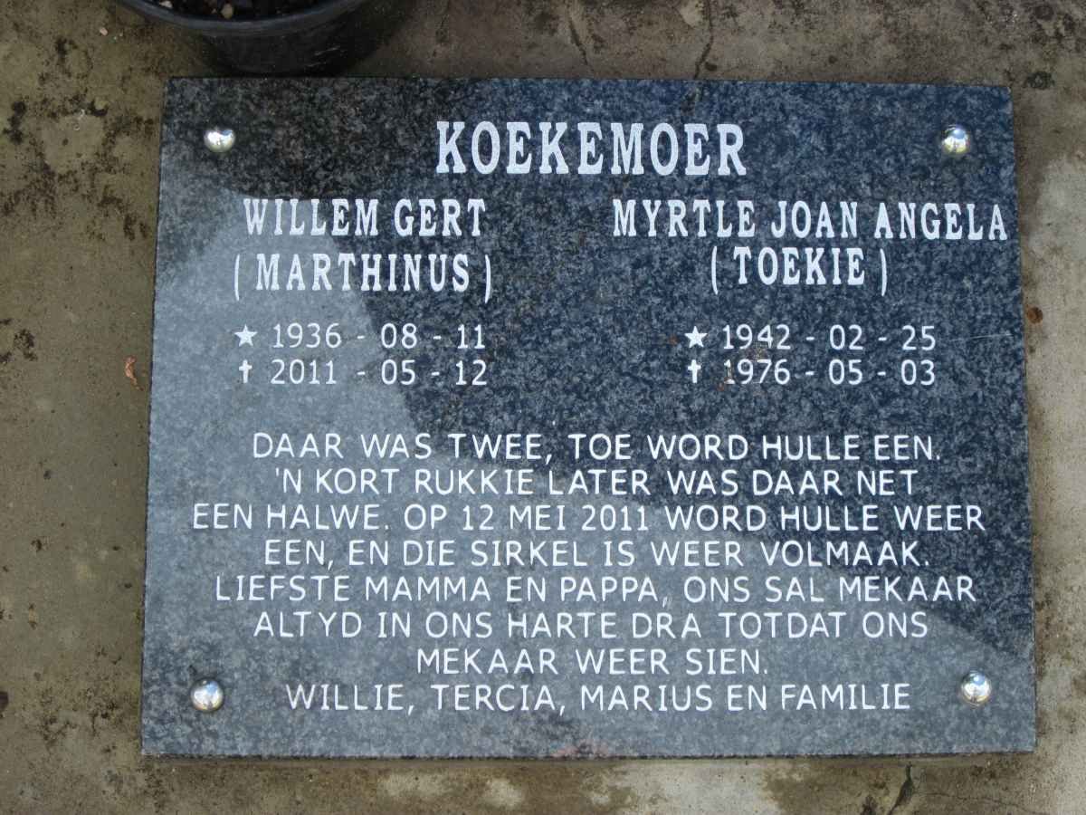 KOEKEMOER Willem Gert 1936-2011 &amp; Myrtle Joan Angela 1942-1976