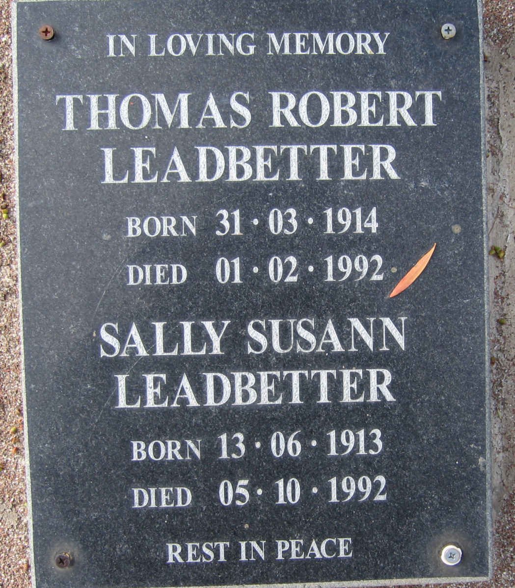 LEADBETTER Thomas Robert 1914-1992 &amp; Sally Susann 1913-1992