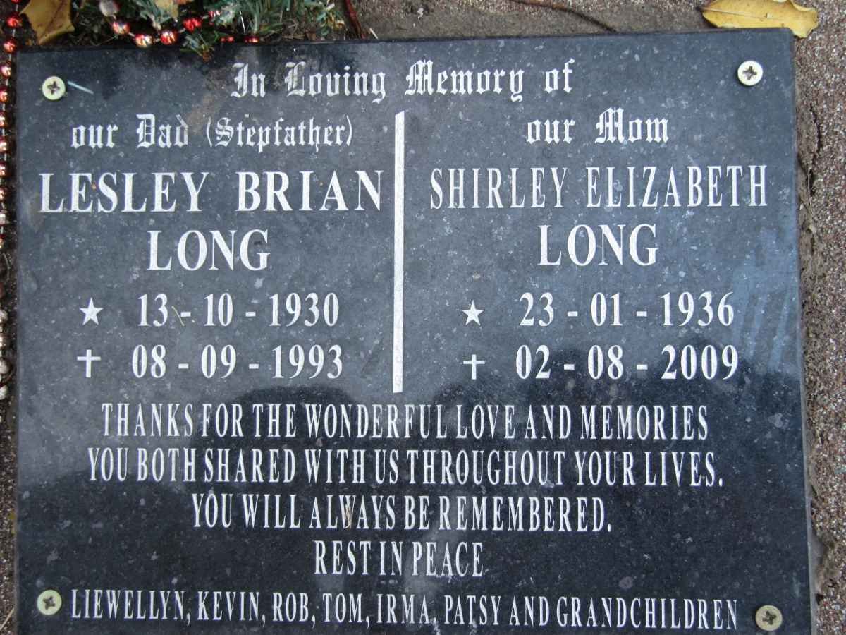 LONG Lesley Brian 1930-1993 &amp; Shirley Elizabeth 1936-2009