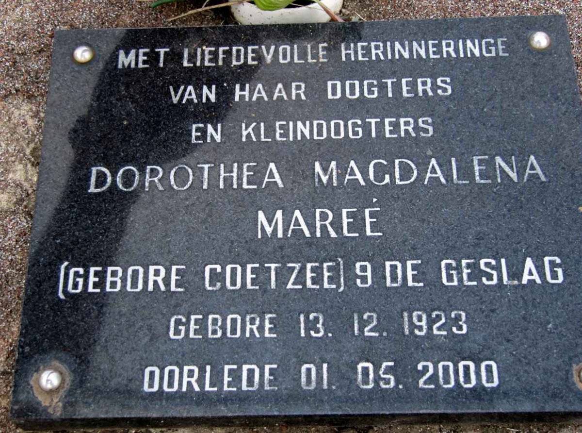 MAREÉ Dorothea Magdalena nee COETZEE 1923-2000