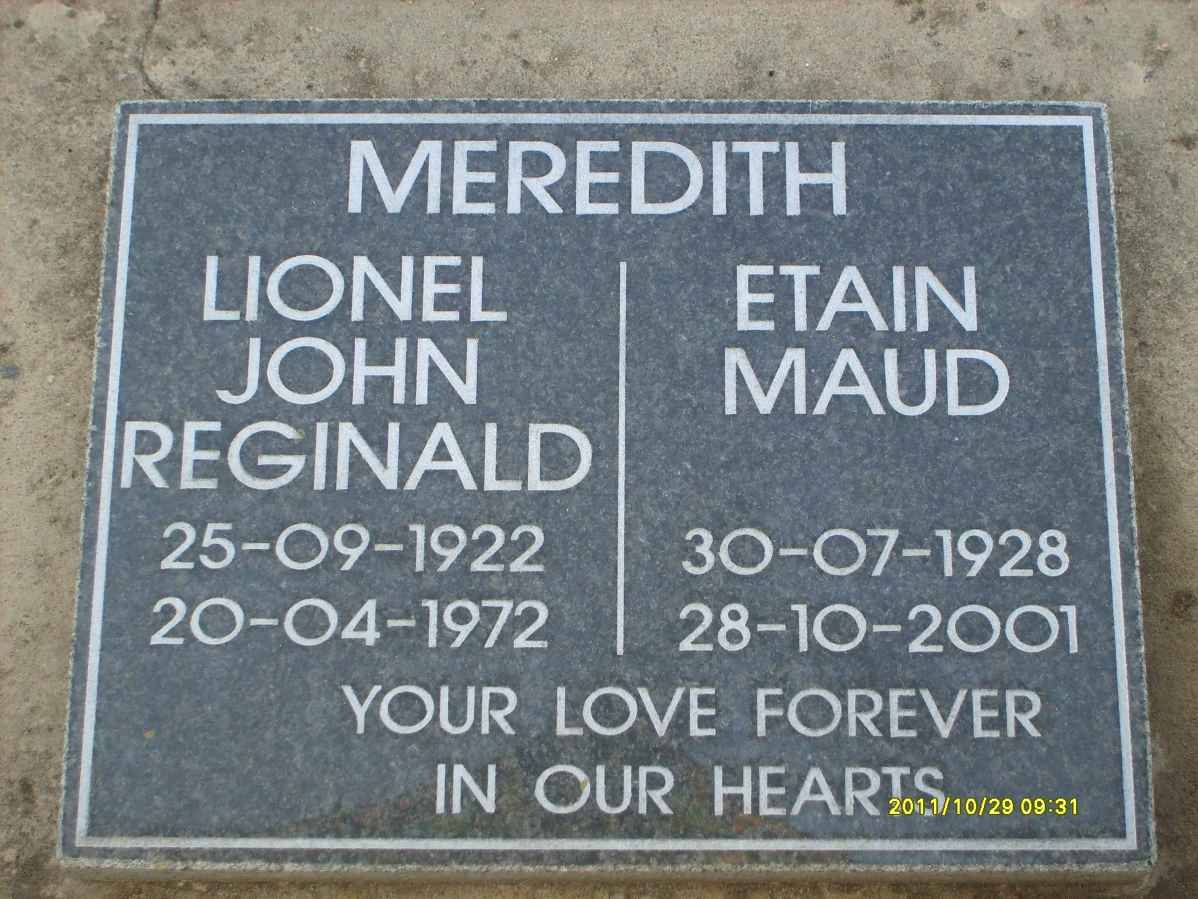 MEREDITH Lionel  John Reginald 1922-1972 &amp; Etain Maud 1928-2001