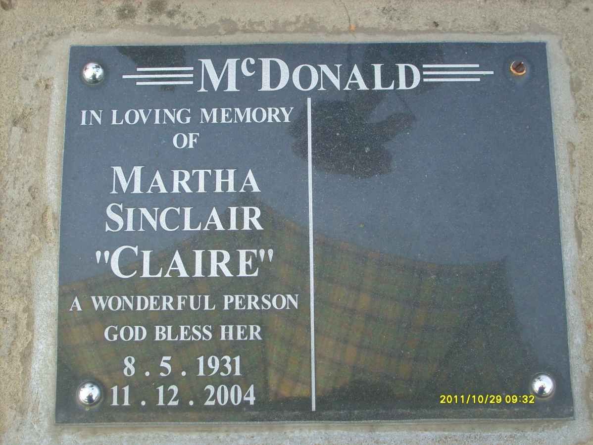 McDONALD Martha Sinclair 1931-2004