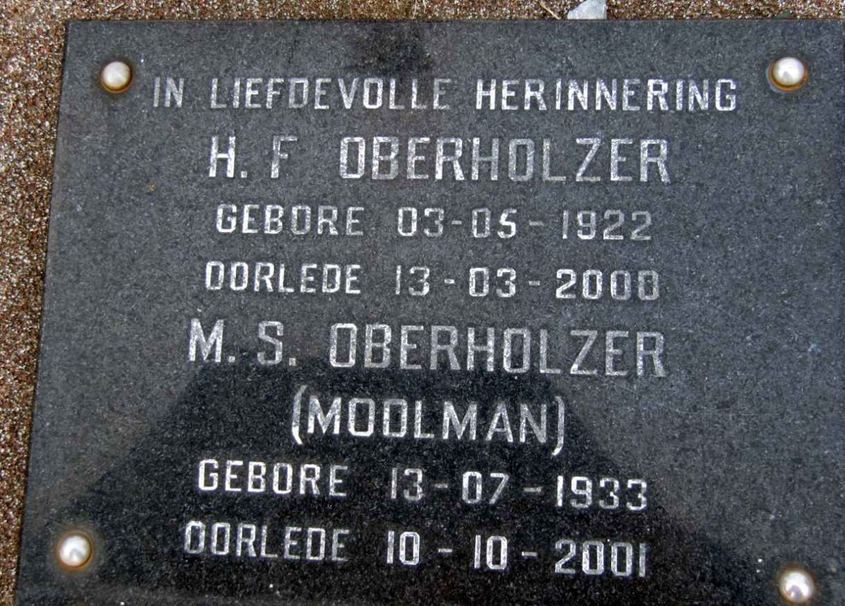 OBERHOLZER H.F. 1922-2000 &amp; M.S. MOOLMAN 1933-2001