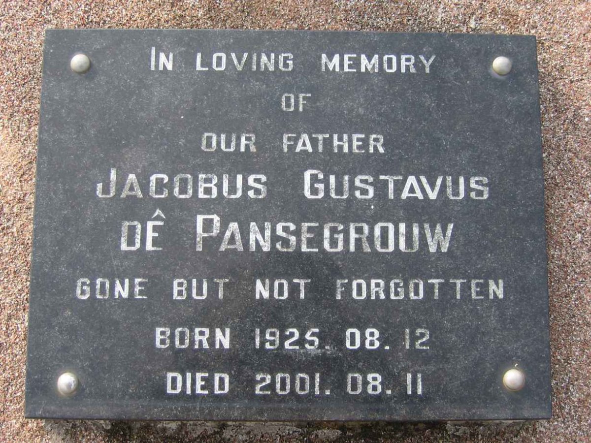 PANSEGROUW Jacobus Gustavus, dê 1925-2001