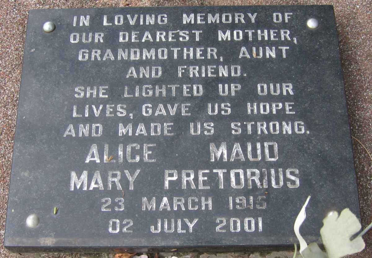 PRETORIUS Alice Maud Mary 1915-2001