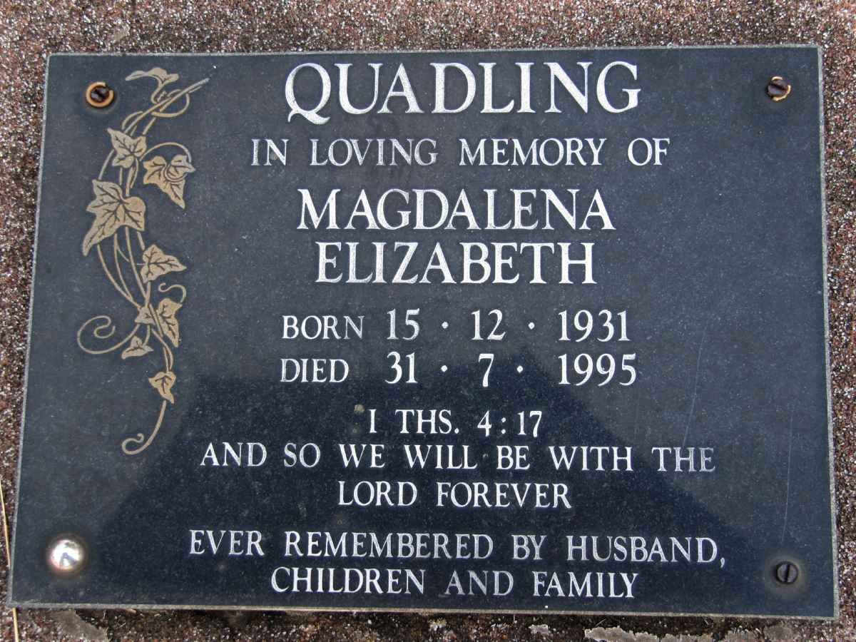 QUADLING Magdalena Elizabeth 1931-1995