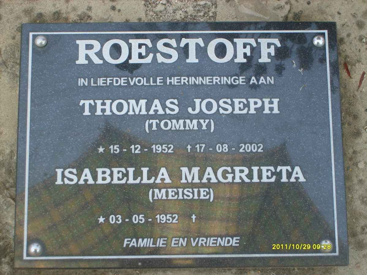ROESTOFF Thomas Joseph 1952-2002 &amp; Isabella Magrieta 1952-